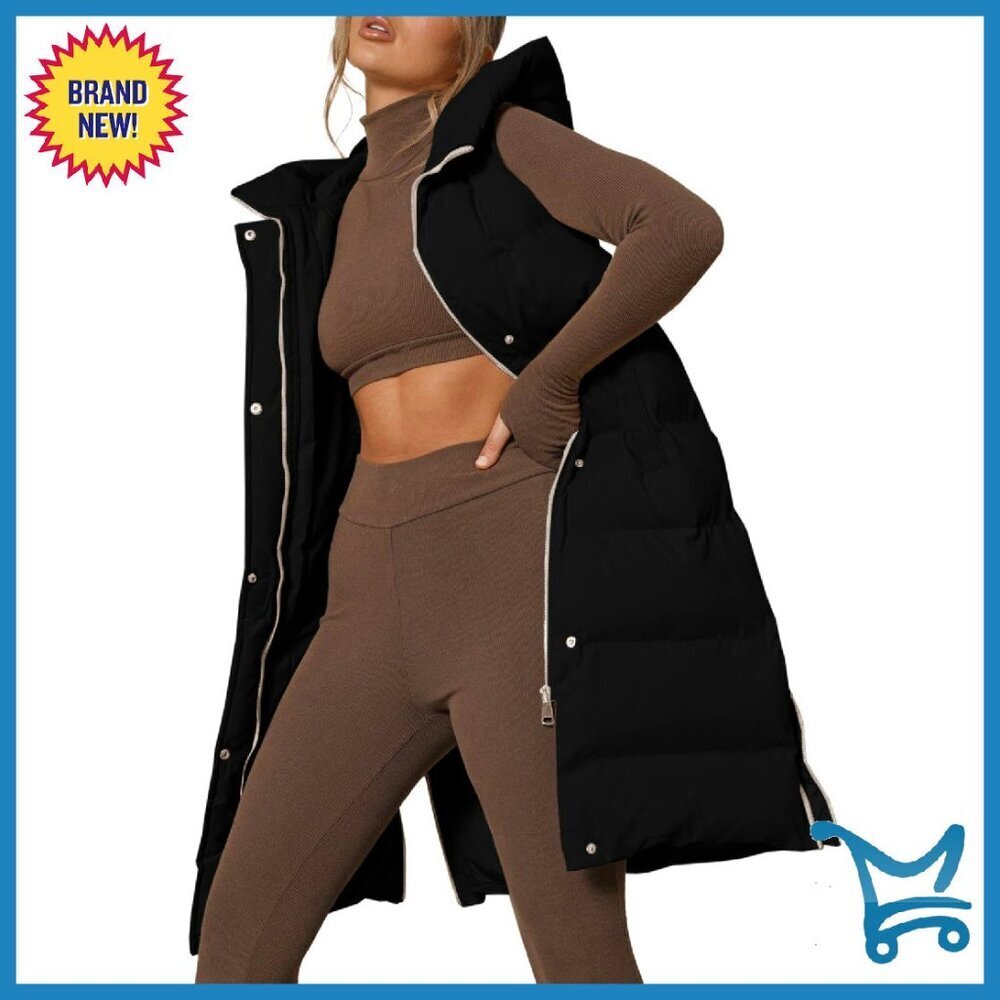 Women's Down Vest Hooded Sleeveless Puffer Jacket Thigh Length